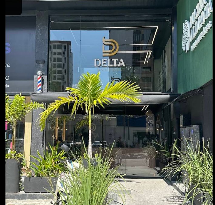 Fachada da Delta Barbearia Aldeota, na Rua Nunes Valente, em Fortaleza